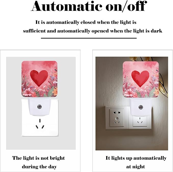 Red Love Hearts Night Light,Plug-in Nightlights Auto Sensor Night Lamp Dusk-to-Dawn Lamp Home Decor for Nursery Children Girls Boys