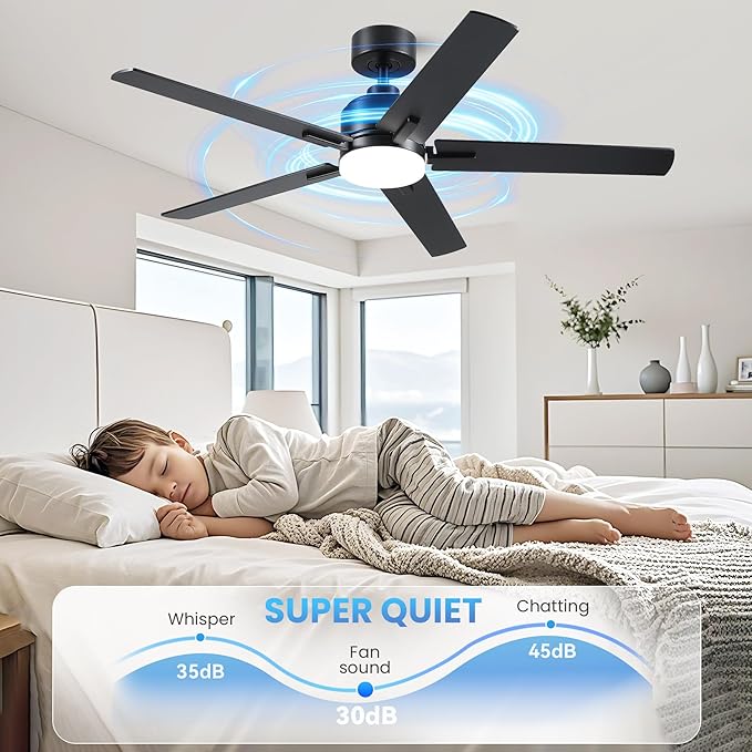52 Inch Black Ceiling fan with Lights, Ceiling Fan with Lights and Remote/APP Control, Reversible, Dimmable, 3CCT, Quite Fan for Living Room, Bedroom, Indoor Outdoor Use