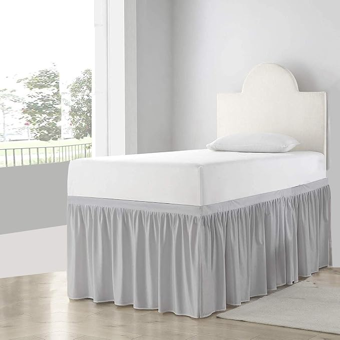 Shreem Linen Dorm Bed Skirt Twin XL, 30 Inch-Drop, 100% Microfiber Extra Long Bedskirt, Light Grey