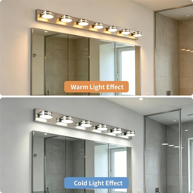 LED Modern Bathroom Vanity Light Fixtures 6-Light 47.24in 36W | LED Dimmable Bath Lights, Modern Wall Mounted Lighting Fixture with Rotating Lamp Head, Acrylic Metal, 5CCT Dimmable
