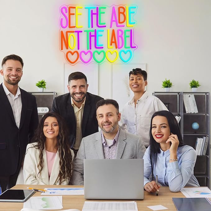 LISIGNVE See The Able Not The Label Neon Sign Inspirational Led Signs Wall Decor for Classroom Office Home Bedroom Neon Light Motivational Gift for Student Disability Awareness Inclusion Empowerment