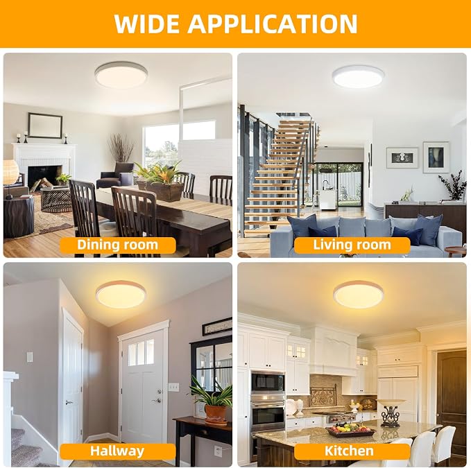 Hlite 12 Inch Flush Mount LED Ceiling Light,2400LM,3CCT,4 Pack | 24W 3000K/4000K/5000K Selectable,Low Profile Ceiling Light Fixtures for Kitchen Bedroom Hallway Laundry Room Closet,White
