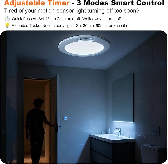 Wireless Motion Sensor Ceiling Light, 7.5" Ultra-Thin 8000mAh Rechargeable, 450 Lumen, 5 Color Temps, Dimmable with Timer & Remote, Magnetic Stick-On Mount for Closet, Hallway, Pantry, 1-Pack