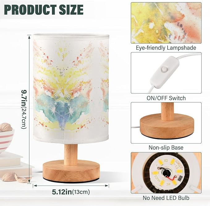 Table Lamp Paint Butterfly Dandelion Nightstand Lamp with Wood Base Fabric Lamp Shade Bedside Desk Lamp for Living Room Bedroom Kids Room Office