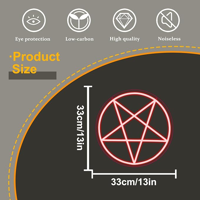 Allball Satanic Pentagram Neon Sign, Halloween Neon Light LED Gothic Pentagram Sign USB Powered Dimmable, for Halloween Party Game Room Home Bedroom Dorm College(13 * 13 In)