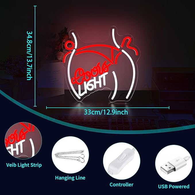 Neon Sign - HSJNJKFU Crs Light Neon Signs for Wall Decor Beer Bar Signs for Man Cave Decor White Red LED Light Neon Sign for Room Birthday Party USB Powered