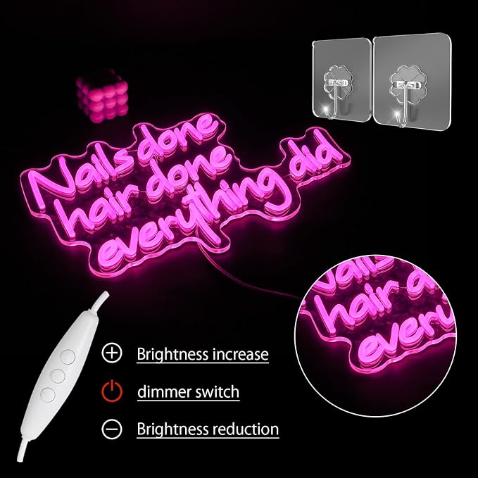 Nail Done Hair Done Everything Did Neon Sign for Wall Decor Pink Letter Neon Light Nail Led sign Hair Neon Light Sign for Beauty Salon Barber Shop Makeup Hairdressing Shop Decoration