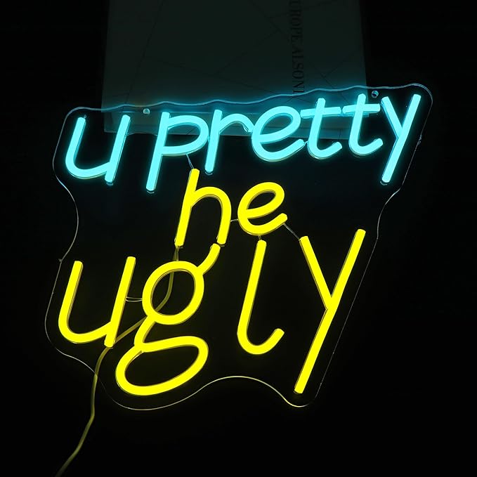 U Pretty, He Ugly Neon Sign, Dimmable Neon Signs for Wall Decor, Beer Bar Signs for Man Cave, Room Home Decor, Led Sign - USB Powered