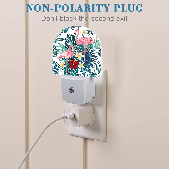 Night Light Plug into Wall with Flamingo and Palm Leaves, Dusk to Dawn Sensor for Room Decor, Hallway, Kitchen, Bathroom, Nursery, Stairs