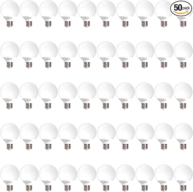 Sunco 50 Pack G25 LED Light Bulbs, Vanity Globe Bathroom Light Bulb, 450 LM, 3000K Warm White, 6W (40W Equivalent), Dimmable Mirror Vanity Decorative Bulb, E26 Base UL