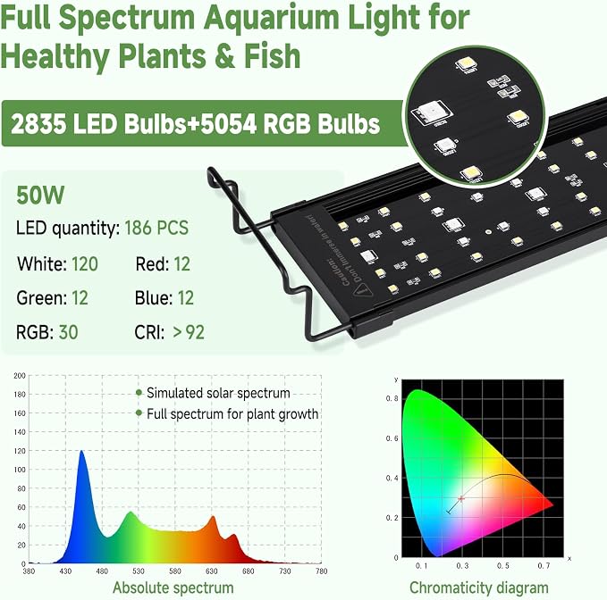 hygger LED Aquarium Light, 50W Full Spectrum Plant Lamp with Timer, 48-52" | Full spectrum LED light, DIY mode, adjustable brightness, timer and memory function, 10 colors for planted aquariums