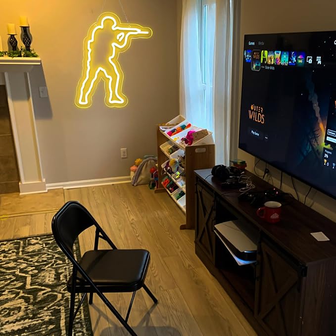WonderfulLife Counter Strike Game Logo Neon Sign for Game Zone Decor,Gunfight Games CS Led Lights for Man Cave Gaming Room Internet Bar or Bedroom Decoration.5V USB Powered,Easy Hanging.