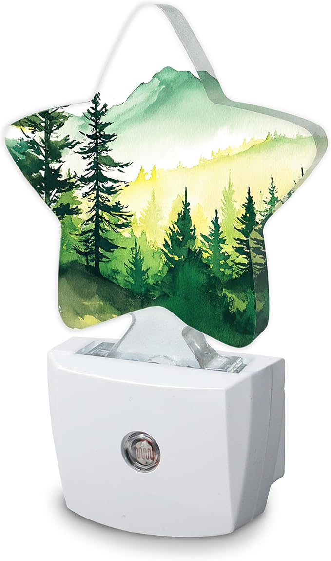 Watercolor Misty Forest Plug-in Night Light with Dusk-to-Dawn Sensor for Bathroom,Bedroom and Hallway Sleep Friendly Lamp for Women/Girls/Boys Gift,0.5w