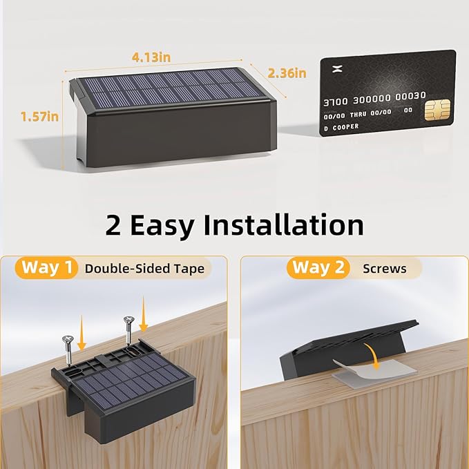 VOLISUN Solar Deck Lights 4 Pack, Warm White, Cool White and RGB Color Glow LED Large Size Lamp, IP65 Waterproof Solar Fence Lights Outdoor for Step, Patio, Fence, Railing, Wall, Stairs