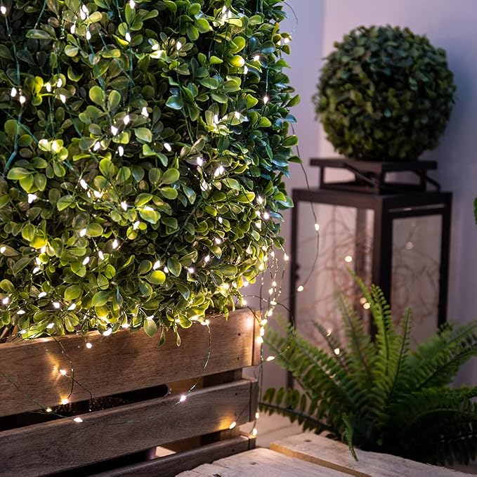 Green Wire Fairy Lights Plug in 100FT High Bright 300 LED Waterproof LED String Lights with Remote Warm White for Christmas Tree, Patio, Garden, Backyard
