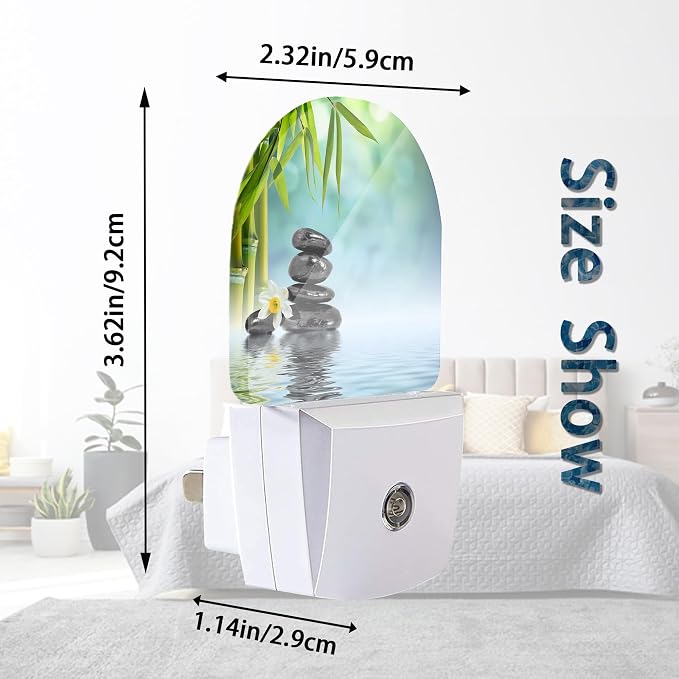 Zen Stone Bamboo Night Lights Plug into Wall for Girls Boys Room,Night Light LED Lamp Dusk to Dawn Sensor Round Lamp for Bedroom Bathroom Hallway Home Wall Decor