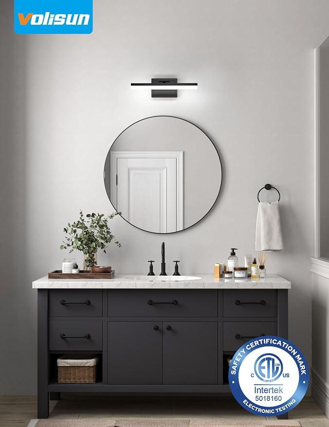 VOLISUN Modern Bathroom Vanity Light 15.7 inch, 20W Dimmable 5CCT Led Bathroom Light Fixture Over Mirror, Black Bar Vanity Light for Bathrooms Mirror Cabinets Bedroom-ETL Certificated