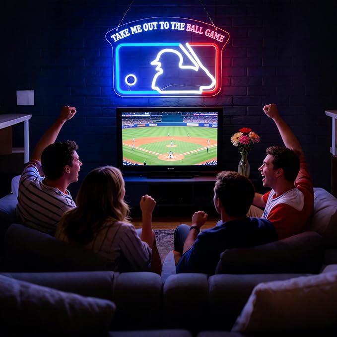 Baseball Neon Sign for Wall Decor Baseball Sport Neon Light for Man Cave | Dimmable Led Neon,Fans Birthday Baseball Gifts,5V USB Powered, Men's Bedroom,Sport Bar Decor,Club,Garage Wall Art,13.7*10.8in