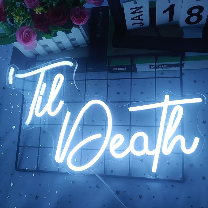 Til Death Neon Sign Dimmable Til Death Led Sign Art Wall Decor Til Death Sign for Valentine's Day Bachelorette Gifts Backdrop Party Wedding Decor