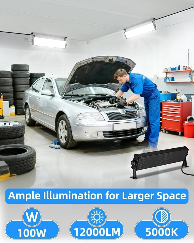 1 Pack 100W LED Shop Light, 12000LM 5000K Daylight | 6FT Cord & On/Off Switch, IP40, 180° Adjustable, Plug in Work Light, For Workbench Workshop Garage Warehouses Basement Yard