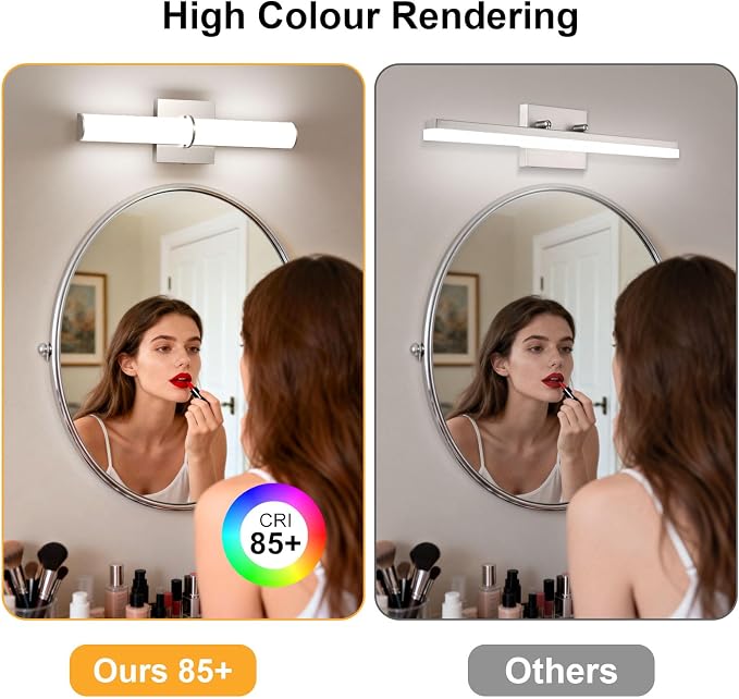 17.3Inch Modern Vanity Light Fixture with Switch, 12W 5000K Led Bathroom Light Fixture Over Mirror, Hardwired, Brushed Nickel 1200LM Vanity Light Bar for Mirror Bedroom Hallway Living Room