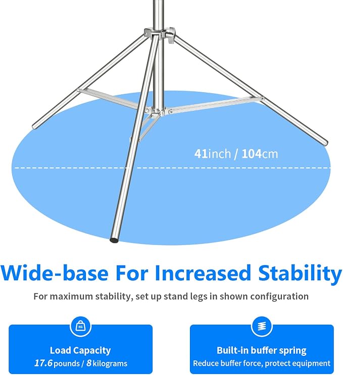 NEEWER 118"/3m Stainless Steel Light Stand, Spring Cushioned Heavy Duty Photography Tripod with 1/4" to 3/8" Universal Screw Adapter for Strobe, LED Video Light, Ringlight, Monolight, Softbox