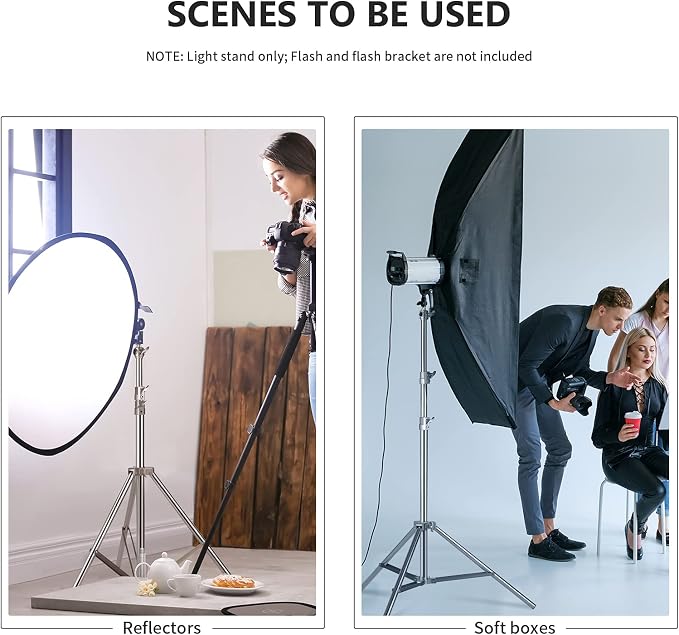 NEEWER 79"/2m Stainless Steel Light Stand, Spring Cushioned Heavy Duty Photography Tripod Stand with 1/4” to 3/8” Universal Screw Adapter for Strobe, LED Video Light, Ring Light, Monolight, Softbox