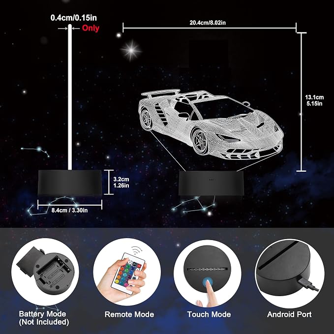 Ammonite Race Car Gifts,3D Car Lamp with Remote Control 16 Colors Changing and Timing Function, Party Supplies Holiday Xmas Birthday Gifts for Kids Child Teen