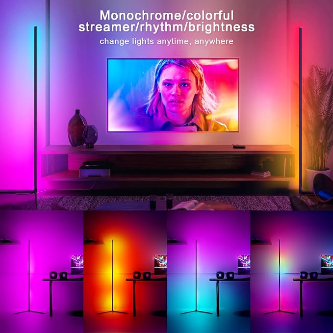 Tyute Corner Floor Lamp 2 Pack, LED Lamps with Remote, RGB Standing Lamp, LED Light Stick, Music Sync Dimmable Color Changing Ambient Light Bar for Bedroom, Living Room, Gaming Room, Party, Dorm