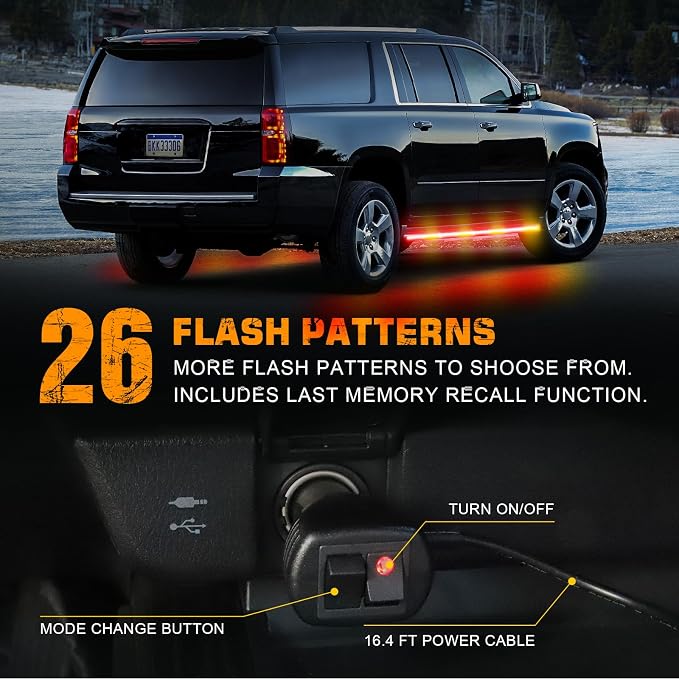 70 inch Running Board Strobe Lights Amber Red Emergency Lights | 2PCS 864 LED Exterior Flashing Warning Hazard Caution Safety Light Strip for Tow Plow Trucks Construction Vehicles Pickup
