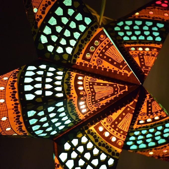 Honeycomb Yellow Paper Star Lantern with 12 Foot Power Cord Included