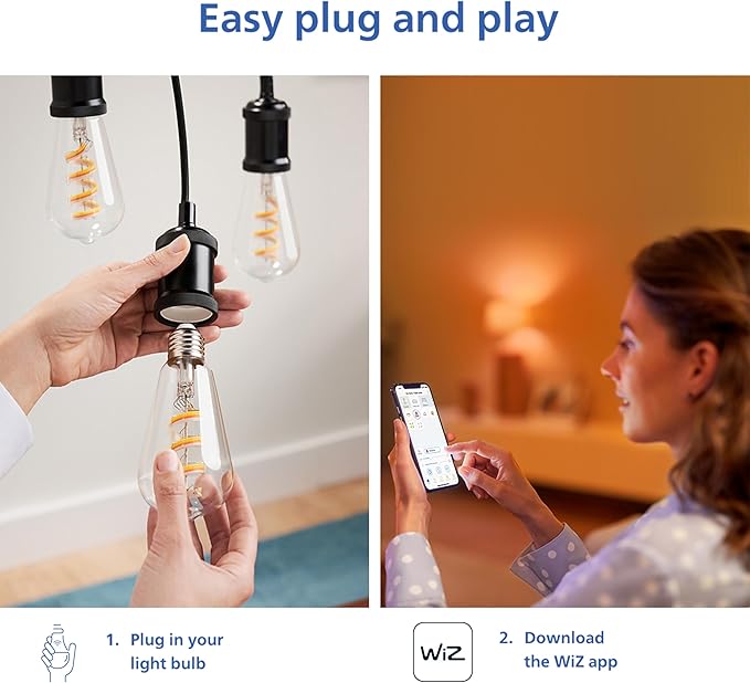 PHILIPS Smart Color ST19 Color Filament LED Smart Bulb 4-Pack -300 Lumen - E26 Indoor - Connects to Your Existing Wi-Fi - Control with Voice or App + Activate with Motion - Matter Compatible