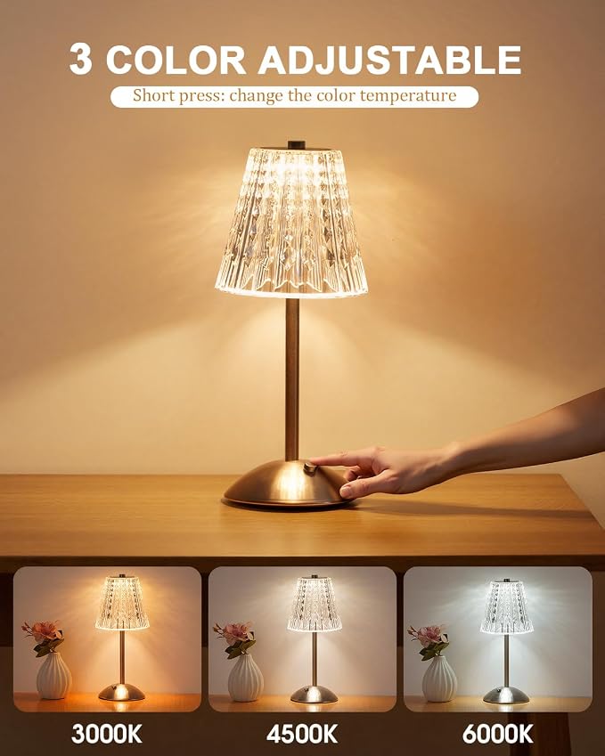 Nusogon 4 Pack Rechargeable Cordless Table Lamp, Touch Control Desk Lamp | 3 Color Dimmable LED Silver Small Lamp for Bedroom Bedside Restaurant Kitchen Home Decor