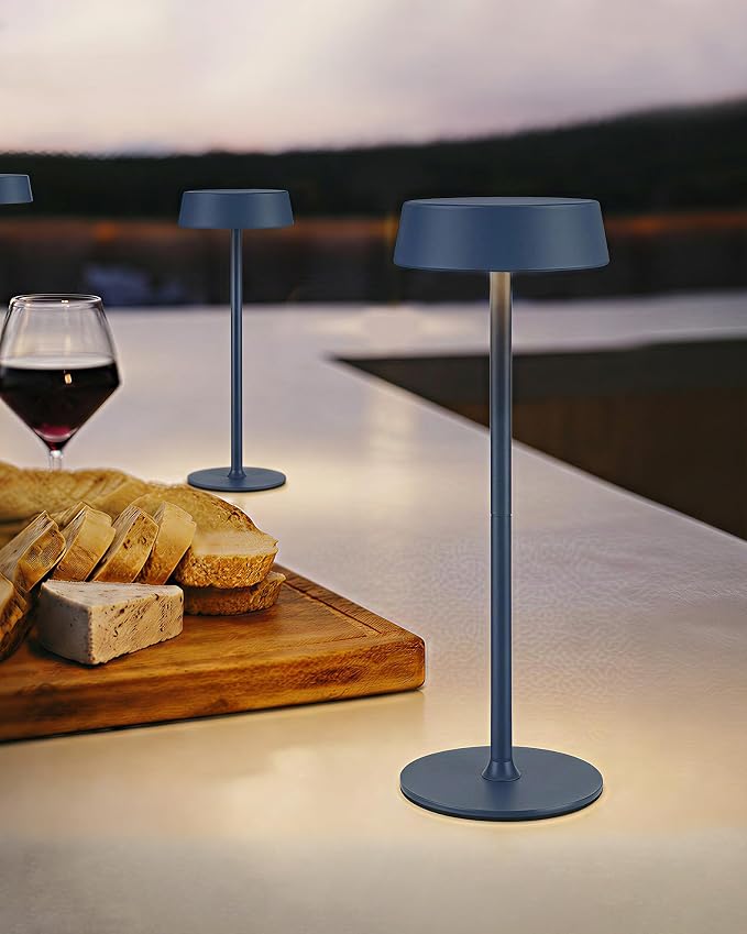 EZVALO Cordless Lamp, Rechargeable Table Lamp, Battery Operated | Portable Outdoor Waterproof, 3 Color Temps RGB, Dimmable Touch Control, LED Memory Function, Restaurant Dining Patio Blue 1Pc