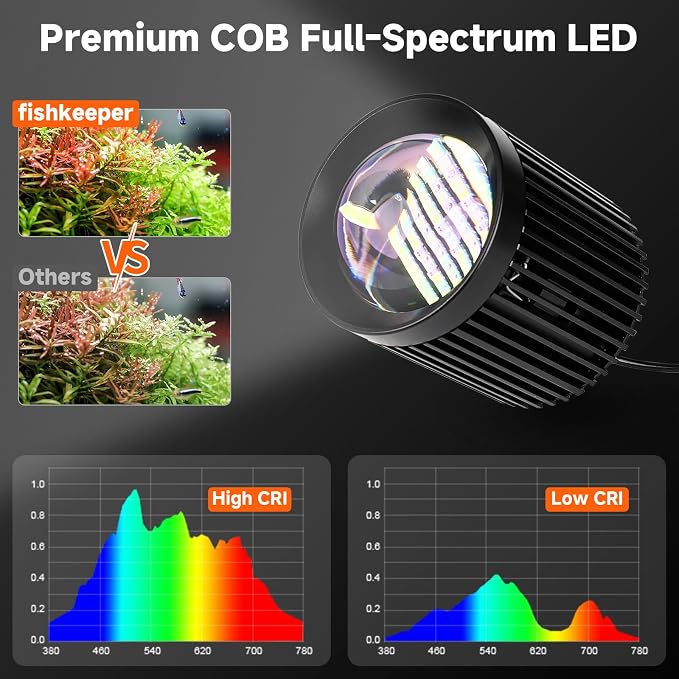 fishkeeper Clip On Aquarium Stream Light with 24/7 Mode(100W) | Fish Tank Light with Timer, DIY 3 Colors 10 Brightness, Full Spectrum Aquarium Light with Clamp for Freshwater Plants