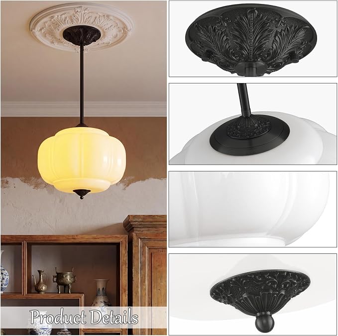 LOUSACE 15 in White Milk Glass Ceiling Light Fixture, Semi Flush Mount Vintage Milk Glass Pendant Light for Kitchen Island Hallway Bedroom Dining Room, LED Bulb Included