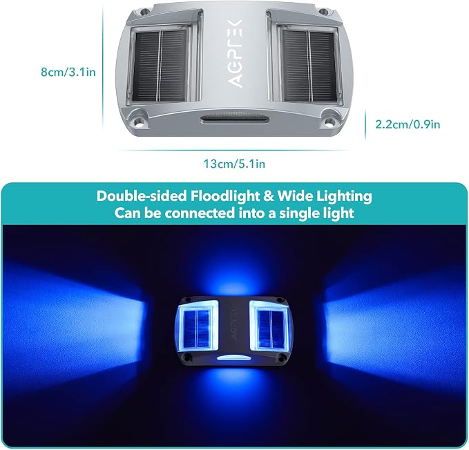 AGPTEK Solar Driveway Lights 20 Pack, Outdoor Deck Dock Marine Waterproof | LED Solar Powered Driveway Marker Lights for Warning Step, Sidewalk, Pathway, Garden, Yard (Blue Light)