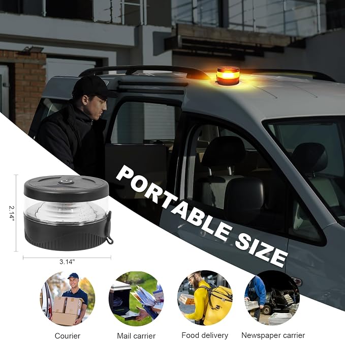 NeaLia Magnetic Wireless Beacon Light, USB-C Strobe Light, Amber | Rechargeable, IP67 Waterproof, Mini Emergency Flashing for Truck, Tractor, Plow, UTV, Golf Cart