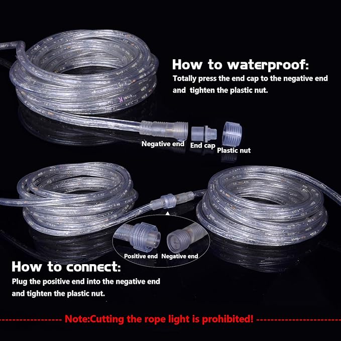 98.4ft Outdoor Rope Lights Waterproof Warm White, Connectable Flexible 110V Plug Thick Cool Clear Tube 3000K LED Rope Lights for Patio, Pool, Camping, Bedroom Decor, Indoor