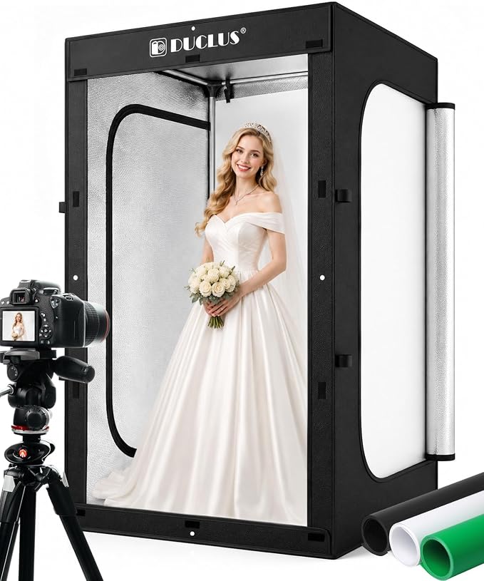 Photo Light Box 47×39×79 Inch for Clothing Photography, 400 LED Studio Shooting Tent with 8 Light Panels, CRI 96+, 12000lm Daylight, 3 Matte PP Backdrops for Bags, Models & Large Products