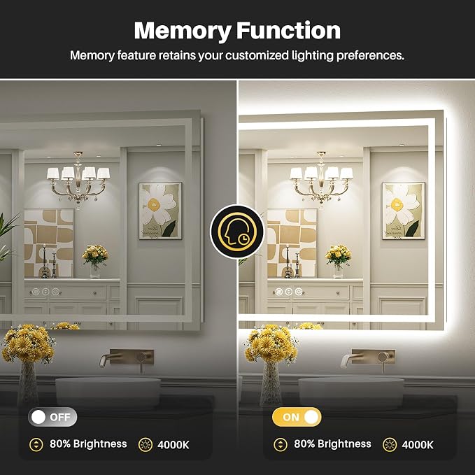 84x32 Inch LED Bathroom Mirror with Lights, Backlit & Front Lit | Anti-fog, 3 Color Dimmable, Memory Function, HD Reflection Tempered Glass, ETL Listed, IP54 Waterproof