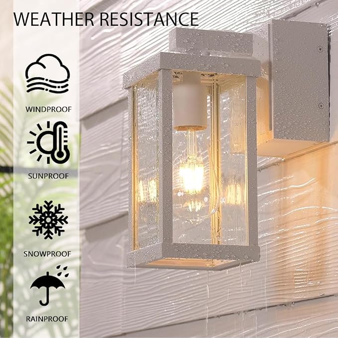 Porch Lights with GFCI Outlets Dusk to Dawn Outdoor Wall Lights Waterproof Exterior Lighting Fixtures Modern Outside Lights Wall Mount for House Patio Garage,White,11.8''H, 2 PC