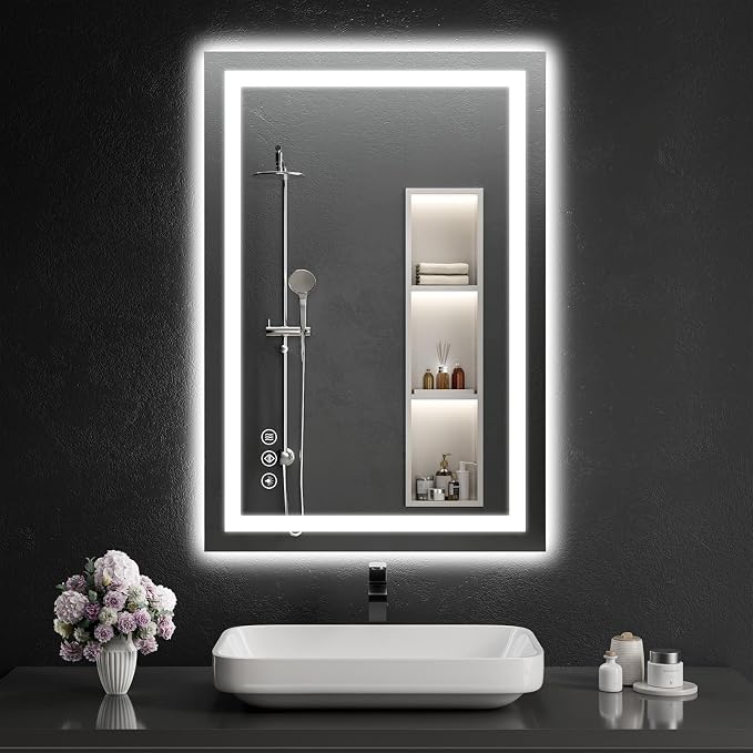 26"x38" LED Bathroom Mirror with Lights, Dimmable, Anti-Fog, Lighted Bathroom Vanity Mirror for Wall, Backlit + Front Lit, Memory Function, Shatter-Proof, Tempered Glass