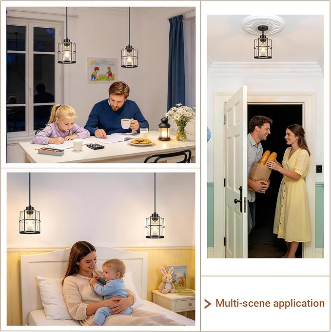 Black Pendant Lights Kitchen Island, Modern Pendant Light Fixtures Set of 2 with Hammered Glass, Industrial Hanging Pendant Lights for Kitchen Island Dining Room Bedroom Entryway,90° Angle Compatible