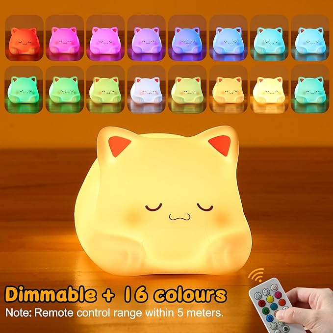 ZKLiLi Night Light for Kids Lamp, 16 Colors Lamp Cute, Dimmable Baby Night Lights for Nursery,Silicone Rechargeable Nightlight for Kids Room, Kawaii Room Decor (miyan-pamao-Remote)