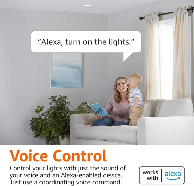 Amazon Basics Smart BR30 LED Light Bulbs, Color Changing, 9W (60W Equivalent), 800LM, Energy Efficient, Voice Control, Compatible with Alexa Only, 2.4 GHz Wi-Fi, No Hub Required, 8-Pack