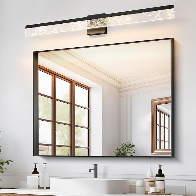 AIJIASI Bathroom Light Fixtures Over Mirror, 39 Inch Bathroom Vanity Light Black LED Vanity Light Bar, 28W Dimmable Modern Bath Vanity Lighting Fixtures Wall Mount 3000K