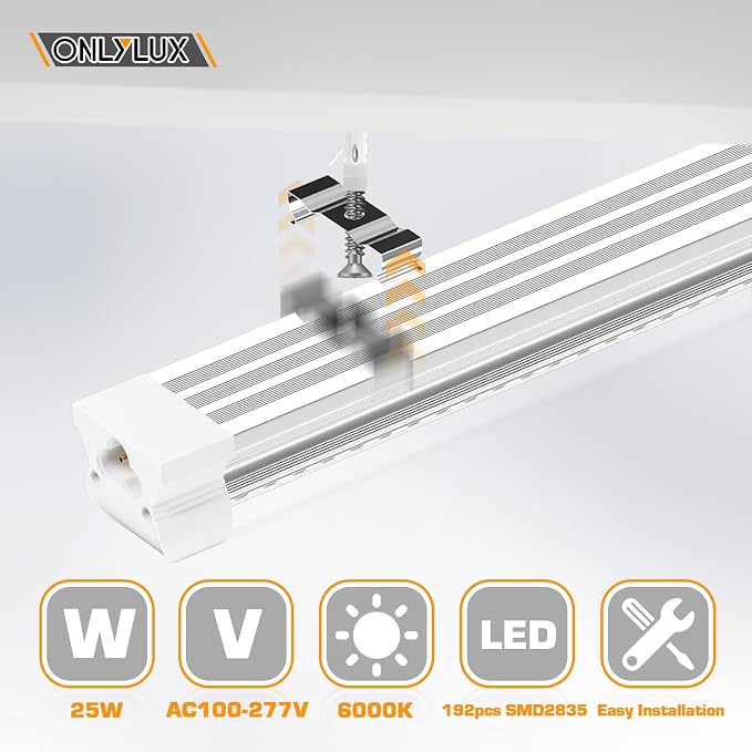 LED Shop Lights, LED Tube Light 25W 6000K(2 Pack) | Garage Lighting, Super Bright, Under Cabinet Lighting, Linkable with Plug Shop Lights for Garage Workbench Workshop Basement