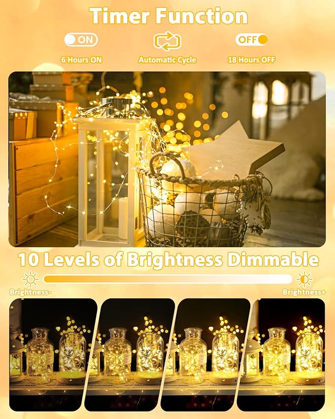2 Pack 100LED Christmas Battery Operated Fairy Lights with Remote, 8 Modes String Lights with Timer, Dimmable, Memory Function, Waterproof Twinkle Lights for Outdoor Indoor Christmas Decor(Warm White)