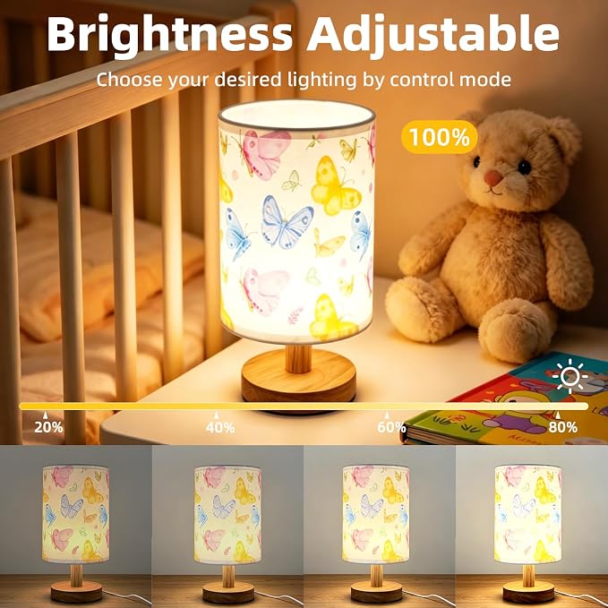 Butterfly Kids Table Lamp for Bedroom Girls Bedside Lamps,Butterfly Birthday Gifts for Girl,3 Colors Dimmable Nightstand Night Light with Cartoon Lampshade Desk Lamp for Girls Boys Room Nursery Decor